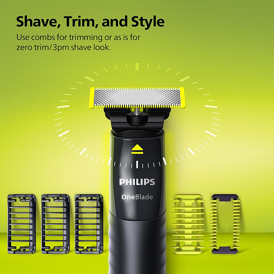 Philips OneBlade - Hybrid Trimmer & RazorI Face + Body I No Cuts Grooming for Private Parts I Best Zero Trim for Face and Body I Includes - 2 Blades, 2 body Comb & 3 Trim combs I QP1624/10