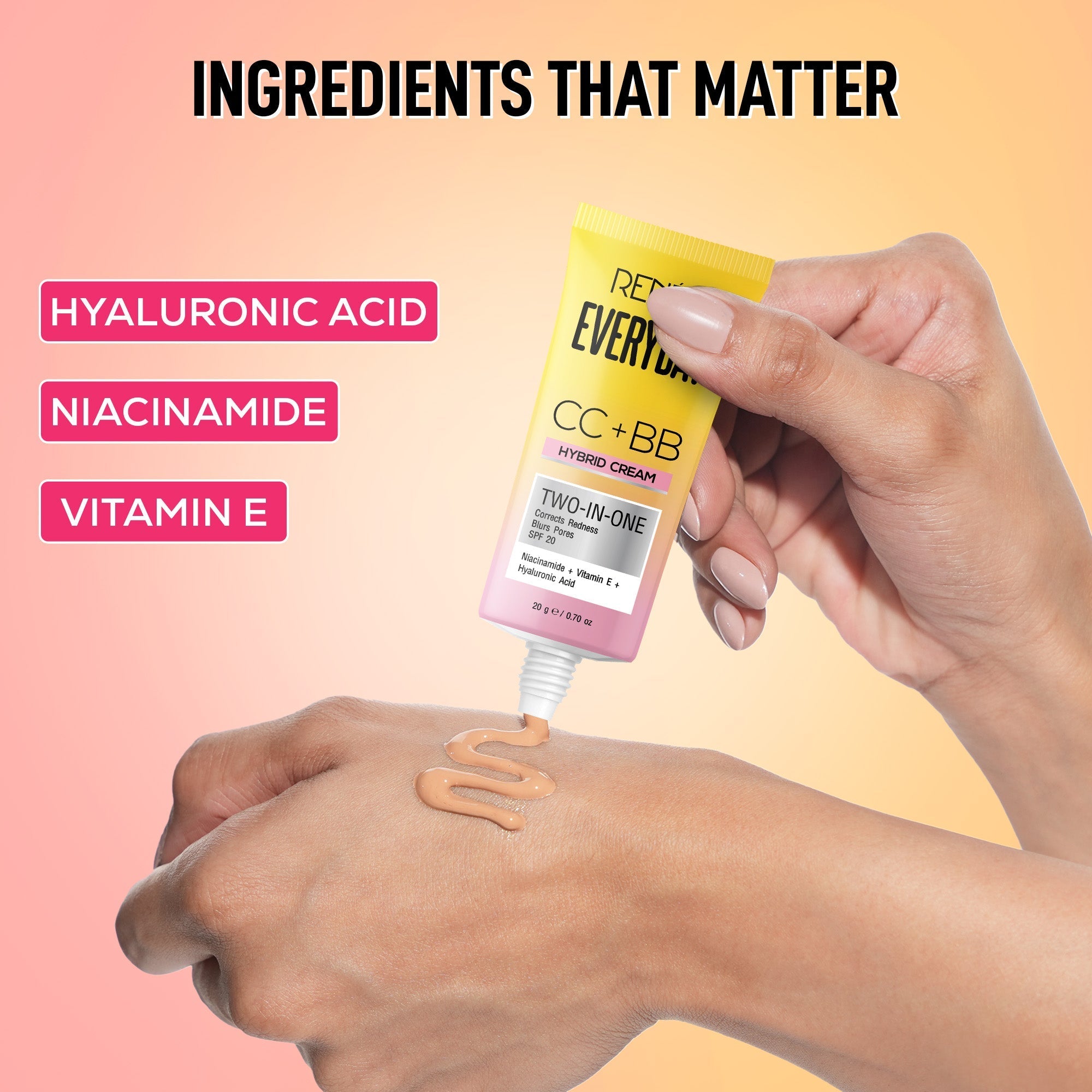 RENEE Everyday CC + BB Hybrid Cream With SPF 20, Honey Drop,20g