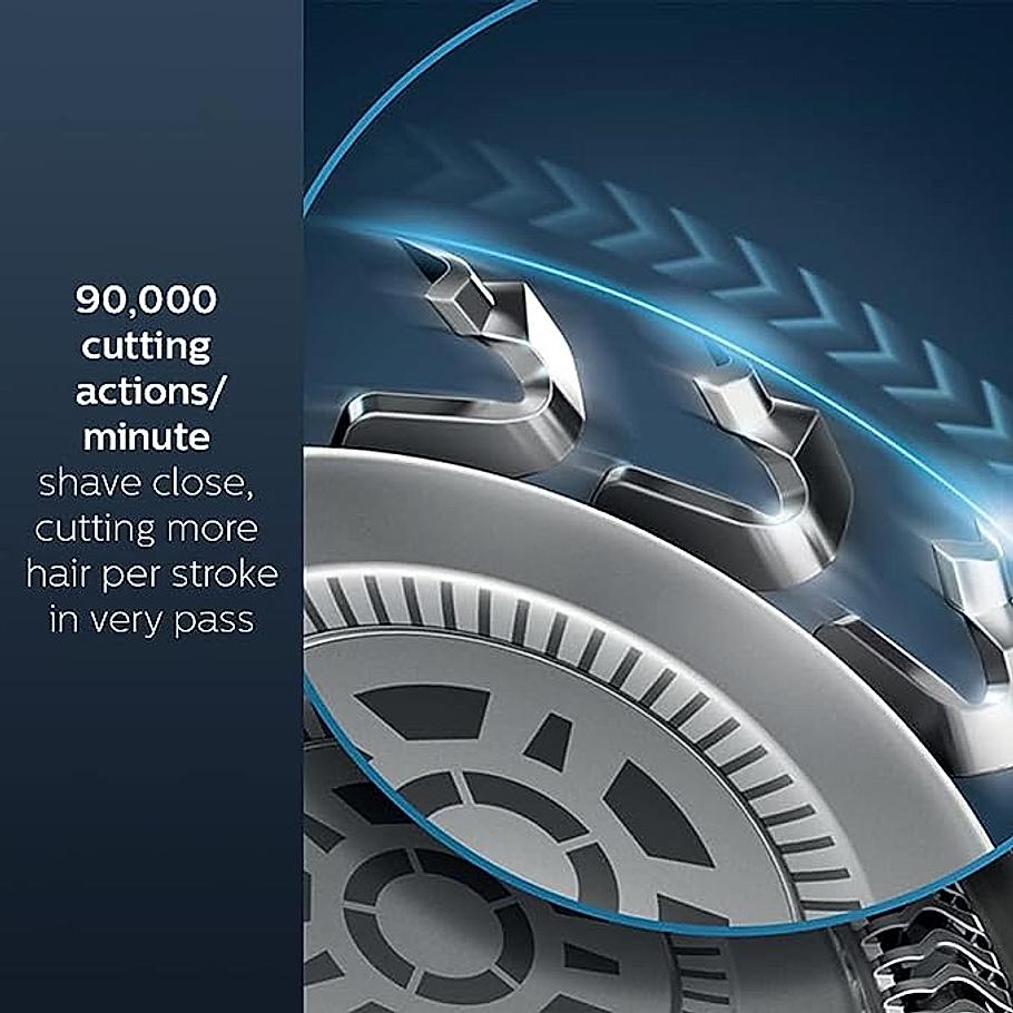 Philips Electric Shaver- SenseIQ Technology Power Adapt Sensor | 360D Flexing heads Integrated pop up trimmer I 90K cutting action per minute |Wet & Dry Shave | S5582/20