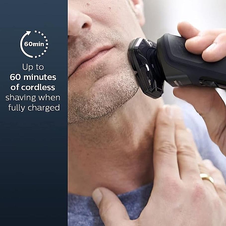 Philips Electric Shaver- SenseIQ Technology Power Adapt Sensor | 360D Flexing heads Integrated pop up trimmer I 90K cutting action per minute |Wet & Dry Shave | S5582/20