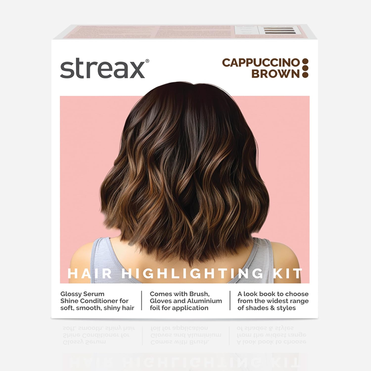 Streax hair highlighting kit packaging with a person's head showing highlighted hair.