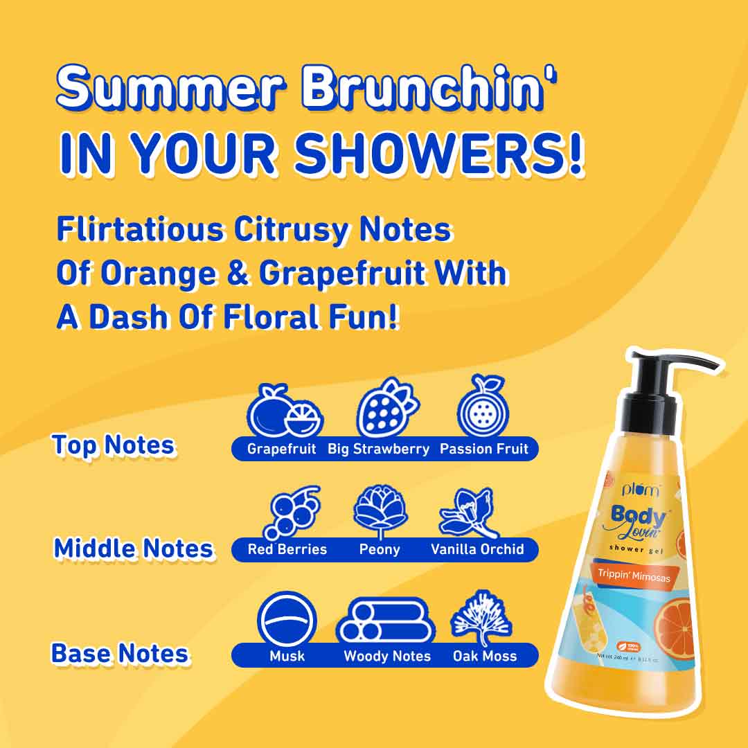 Plum Trippin Mimosas Shower Gel by Plum BodyLovin' | SLS-Free | Hydrating Formula | Citrusy Fragrance | Aloe-Infused Body Wash, 240ml
