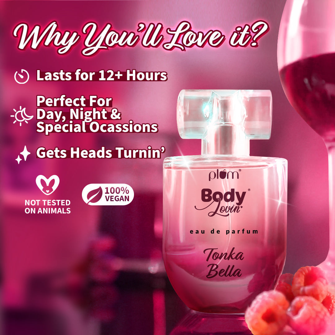 Plum Tonka Bella Eau De Parfum (Perfume) by Plum BodyLovin' | Long Lasting | Fruity-Floral Fragrance | Supremely Luxurious, 50ml Buy at Indicrest Image 5