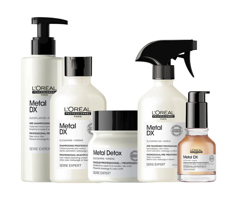 L’Oreal Professionnel Metal DX Anti-Porosity Filler, 250ml, Shampoo 300ml, Hair Mask 250ml, Metal Neutralizer Pre-Treatment 250ml & Concentrated Oil 50ml Combo