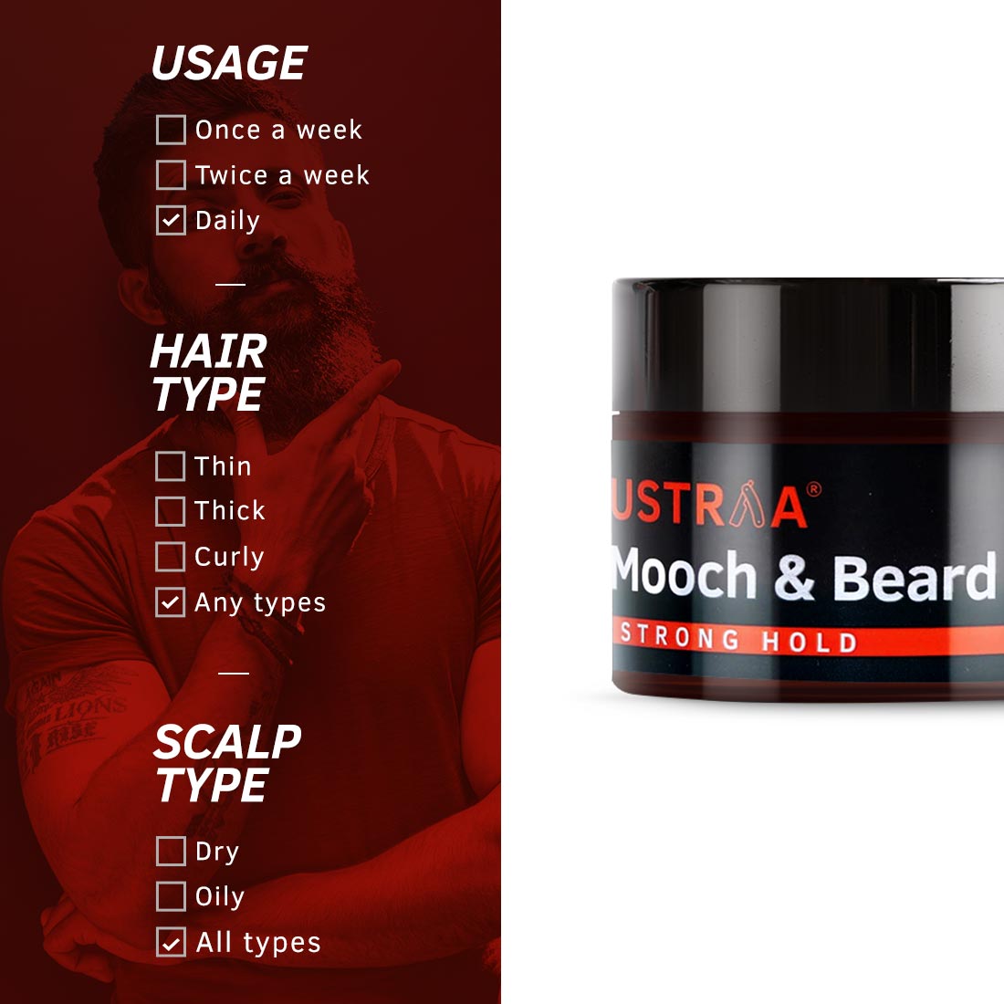 Ustraa Beard & Mooch Wax - Strong Hold, 50g