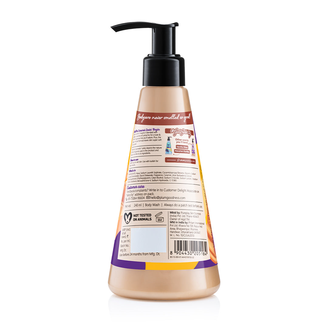 Plum Vanilla Caramello Body Wash by Plum Body Lovin' | SLS-Free | Hydrating Formula | Delicious Caramel Fragrance | Aloe-Infused Body Wash, 240ml