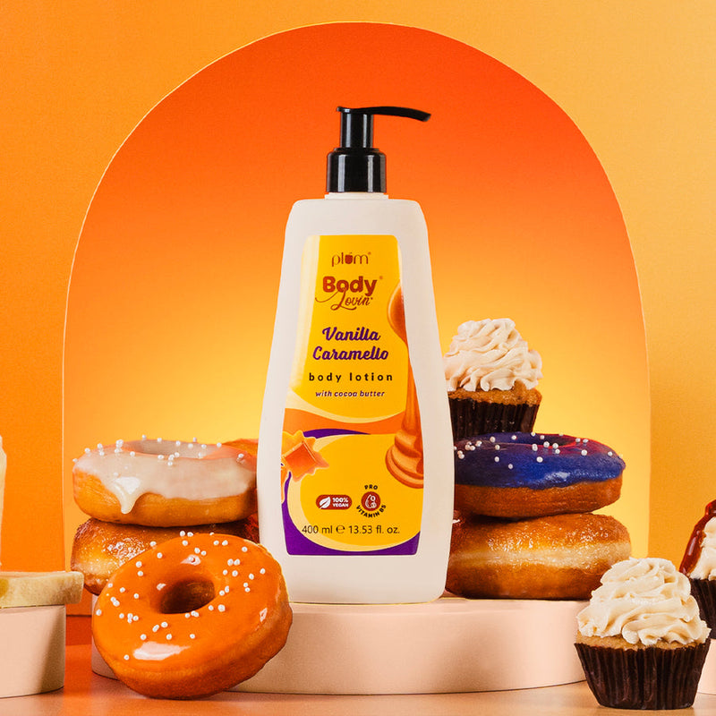 Plum Vanilla Caramello Body Lotion by Plum BodyLovin' | Deep Moisturization| Non-Greasy | Warm & Cozy Vanilla Fragrance | Normal To Dry Skin, 400ml Buy at Indicrest
