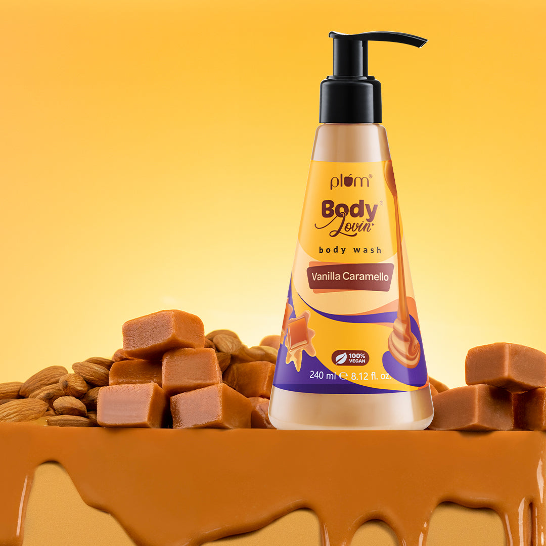Plum Vanilla Caramello Body Wash by Plum Body Lovin' | SLS-Free | Hydrating Formula | Delicious Caramel Fragrance | Aloe-Infused Body Wash, 240ml