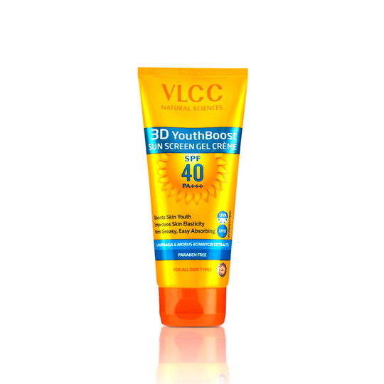 VLCC 3D YouthBoost Sun Screen Gel Creme SPF 40 on a white background Buy at Indicrest
