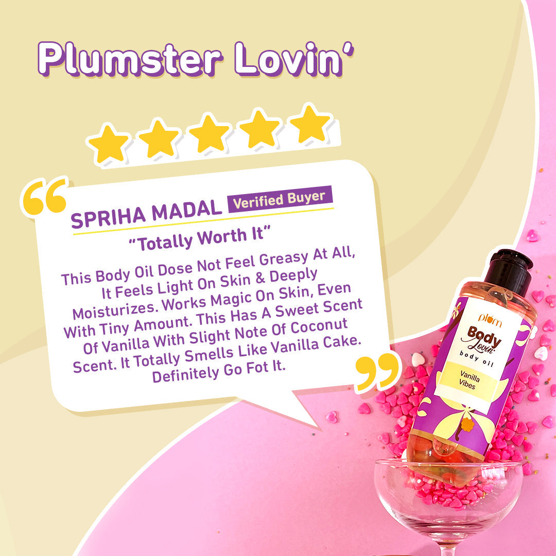 Plum Vanilla Vibes Body Oil by Plum BodyLovin' | Intense Moisture & Instant Glow | Non-Greasy & Lightweight | Nourishes Skin | Warm Vanilla Fragrance, 200ml Buy at Indicrest Image 7