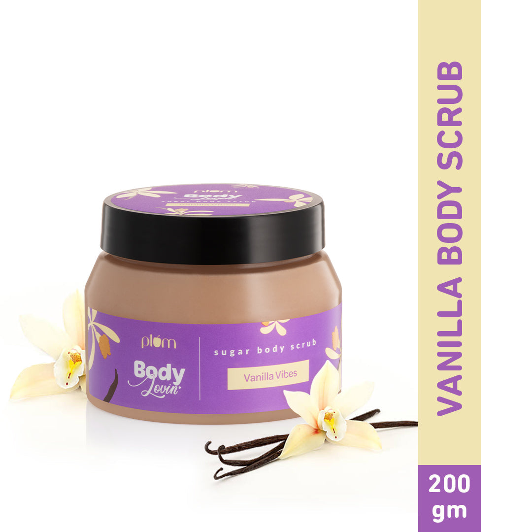 Plum Vanilla Vibes Sugar Body Scrub by Plum BodyLovin' | Exfoliates & Brightens Skin | Removes Tan | Non-Drying | Improves Skin Texture | Warm Vanilla Fragrance, 100g Buy at Indicrest Image 2