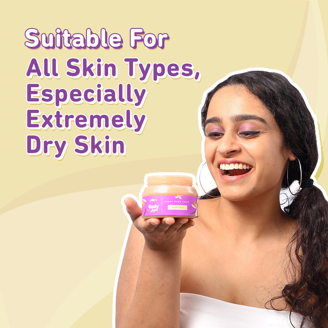 Plum Vanilla Vibes Sugar Body Scrub by Plum BodyLovin' | Exfoliates & Brightens Skin | Removes Tan | Non-Drying | Improves Skin Texture | Warm Vanilla Fragrance, 100g