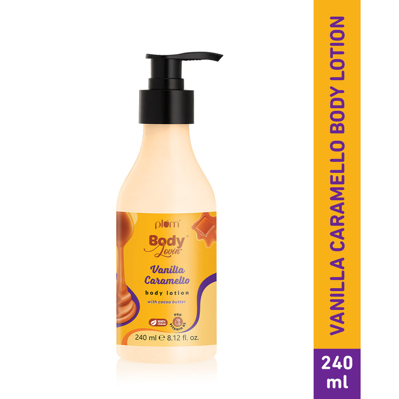 Plum Vanilla Caramello Body Lotion by Plum BodyLovin' | Deep Moisturization| Non-Greasy | Warm & Cozy Vanilla Fragrance | Normal To Dry Skin, 240ml Buy at Indicrest