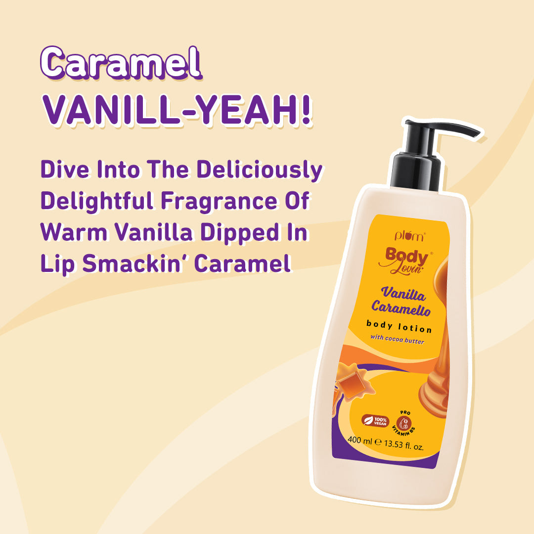 Plum Vanilla Caramello Body Lotion by Plum BodyLovin' | Deep Moisturization| Non-Greasy | Warm & Cozy Vanilla Fragrance | Normal To Dry Skin, 400ml x 2
