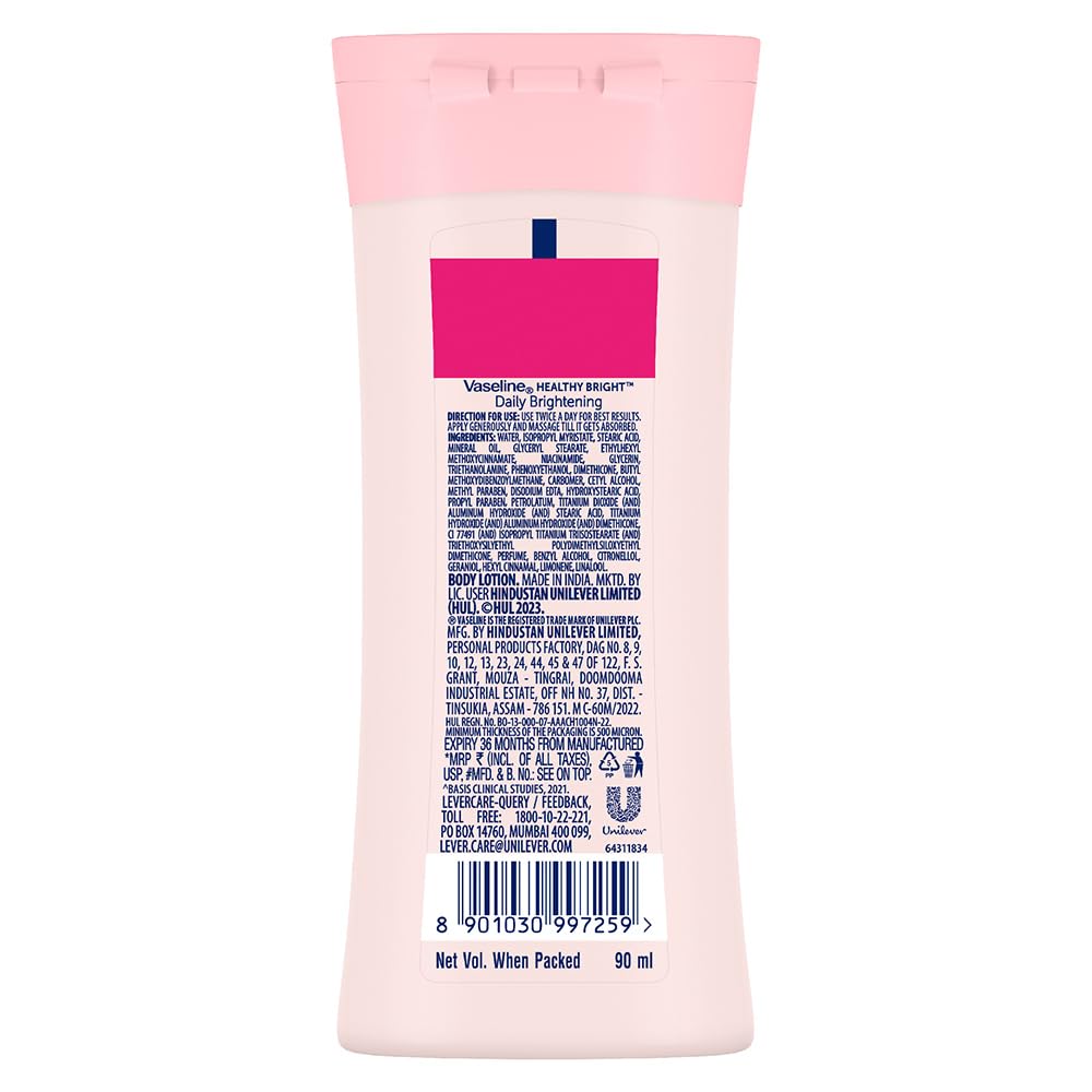 Back of a pink skincare product packaging with text and a barcode on a white background