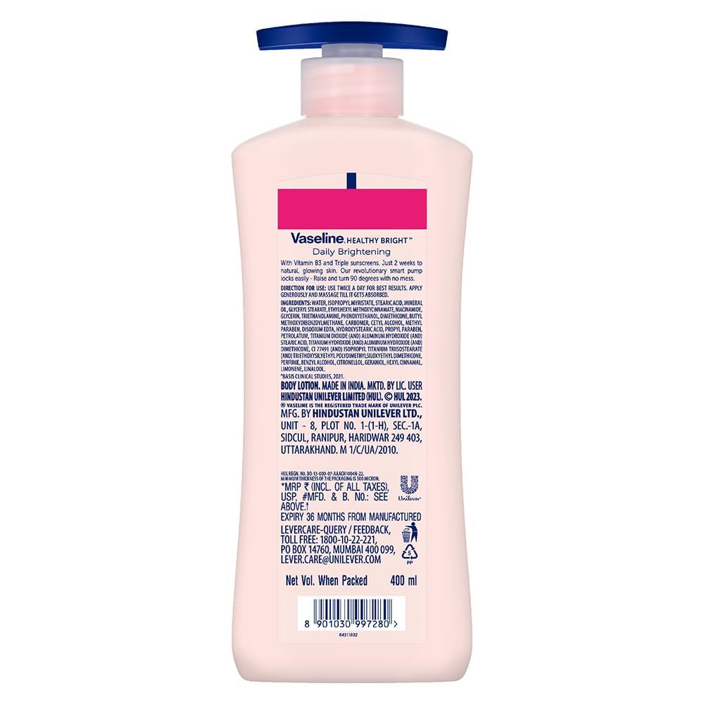 Vaseline body lotion bottle with visible text on a white background