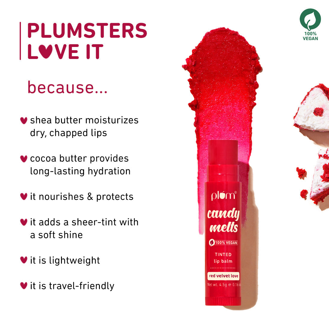 Plum Candy Melts Red Velvet Love Tinted Lip Balm | Nourishes & Protects | Sheer-Tint | Velvety Smooth, 4.5g Buy at Indicrest Image 8
