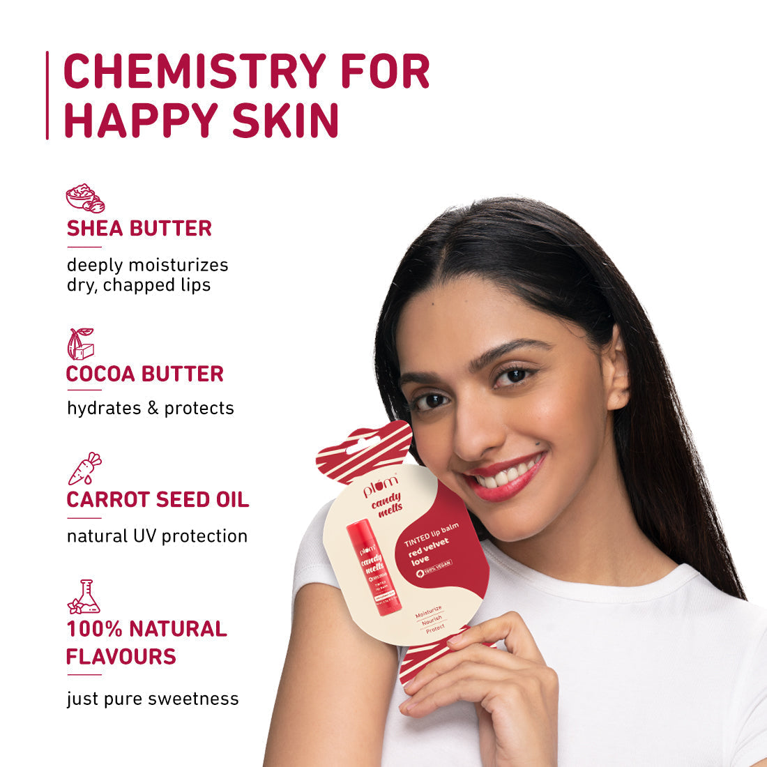 Plum Candy Melts Red Velvet Love Tinted Lip Balm | Nourishes & Protects | Sheer-Tint | Velvety Smooth, 4.5g Buy at Indicrest Image 3