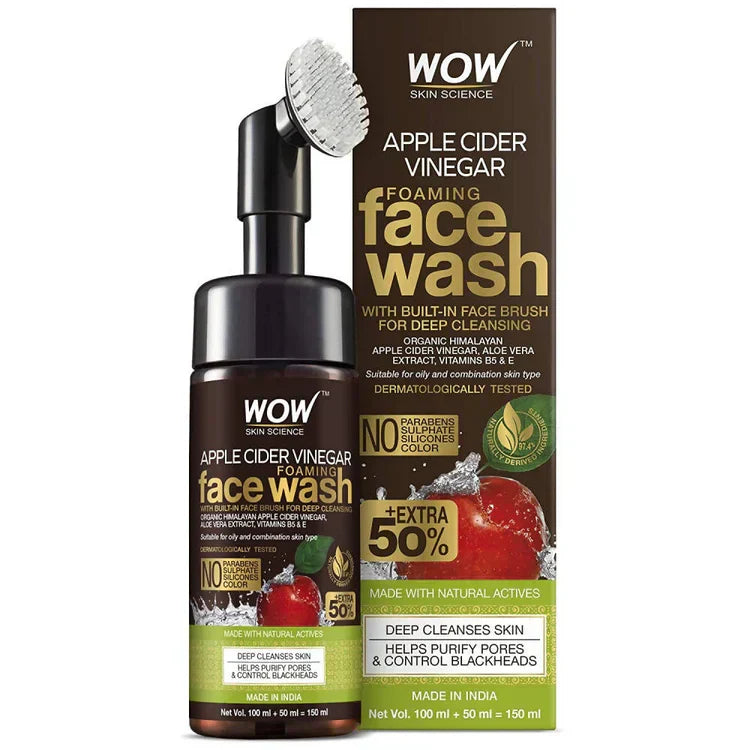 Wow Apple Cider Vinegar Foaming Face Wash, 150ml - Indicrest