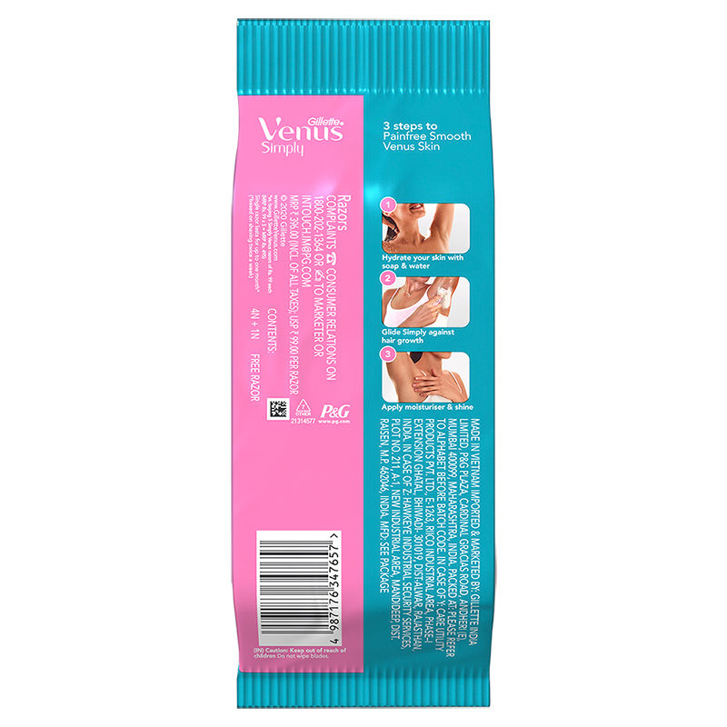 Gillette Simply Venus Hair Removal Razor for Women - (4s + 1) skin Love Buy at Indicrest Image 4
