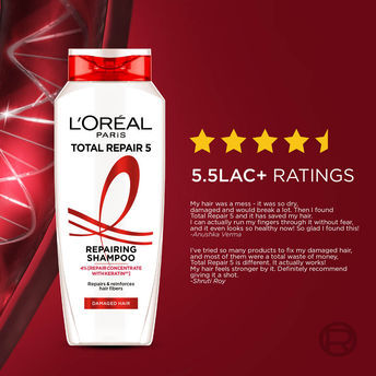 L'Oreal Paris Total Repair 5 Repairing Shampoo With Keratin XS For Damaged Hair, 180ml Buy at Indicrest Image 7