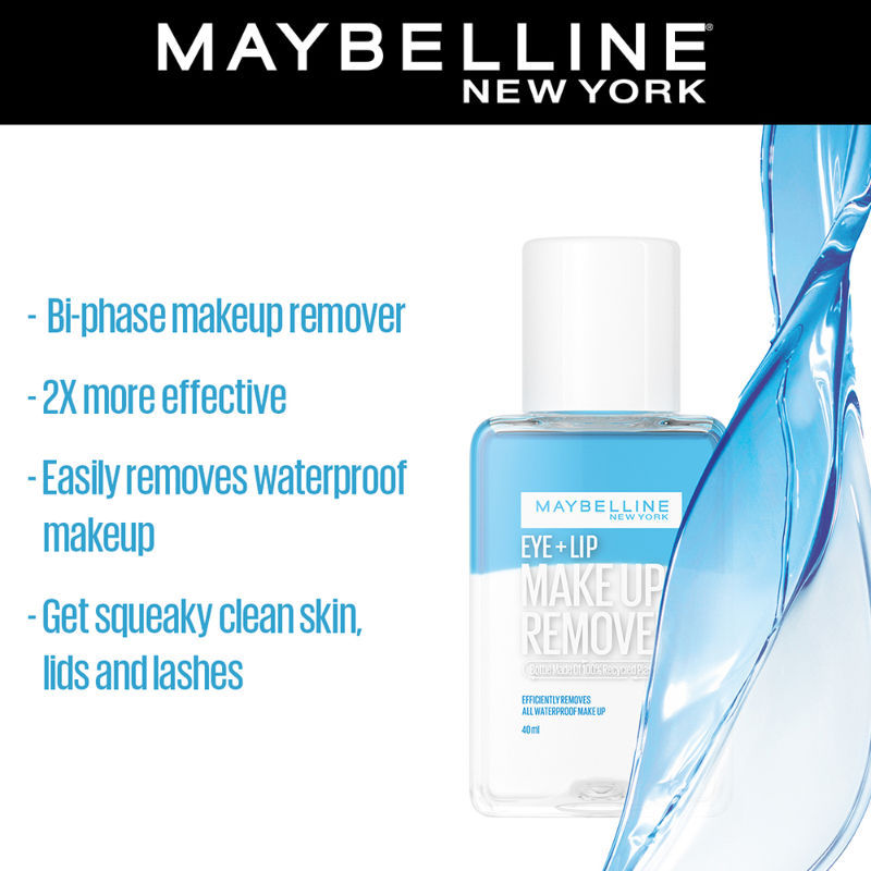 Maybelline New York Biphase Eye + Lip Makeup Remover for Waterproof Makeup, Fragrance-Free, 40ml Buy at Indicrest Image 3