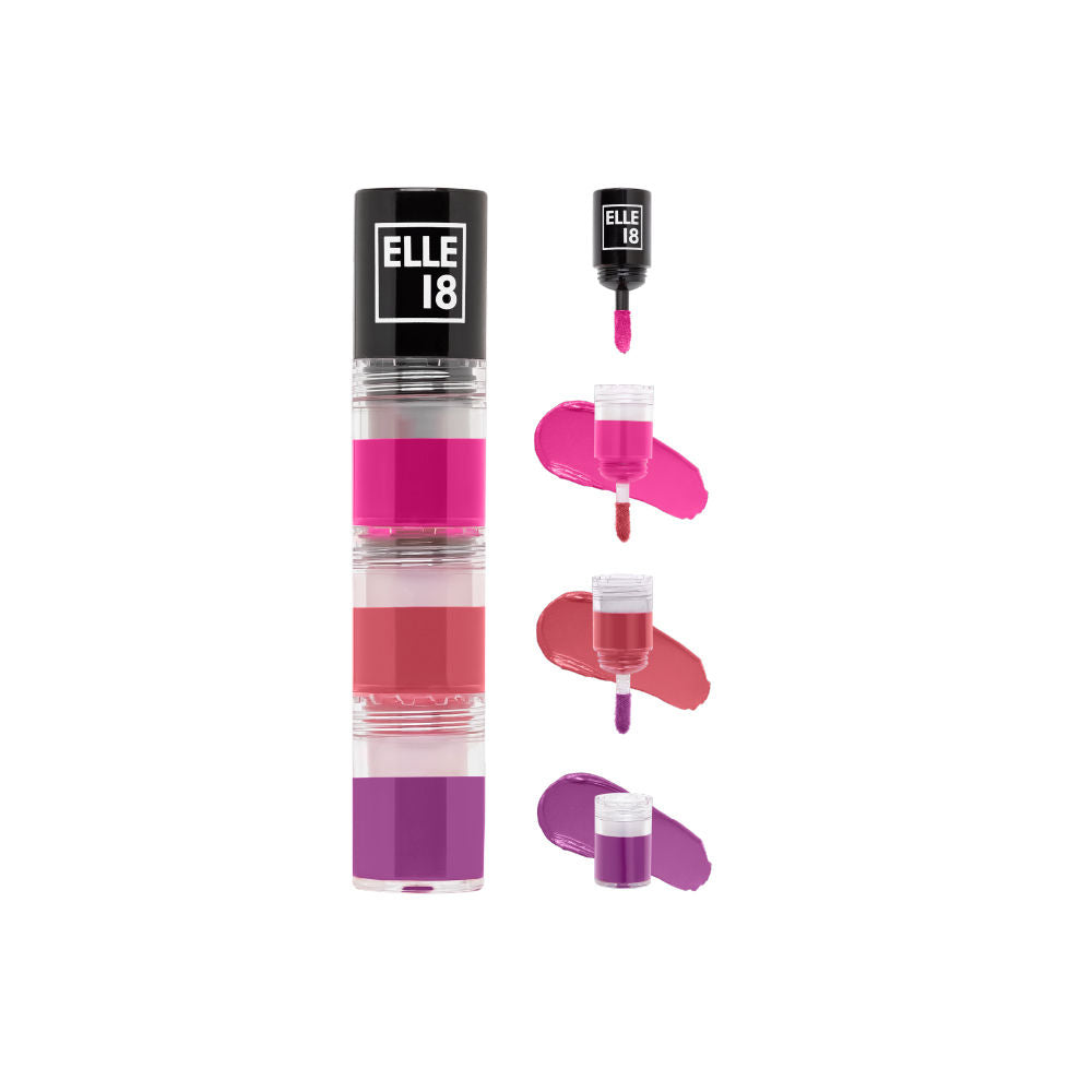 Elle 18 Lit Lip Stack 3 in 1 Liquid Lipstick, Matte Finish - Getaway, 4.5ml Buy at Indicrest Image 2