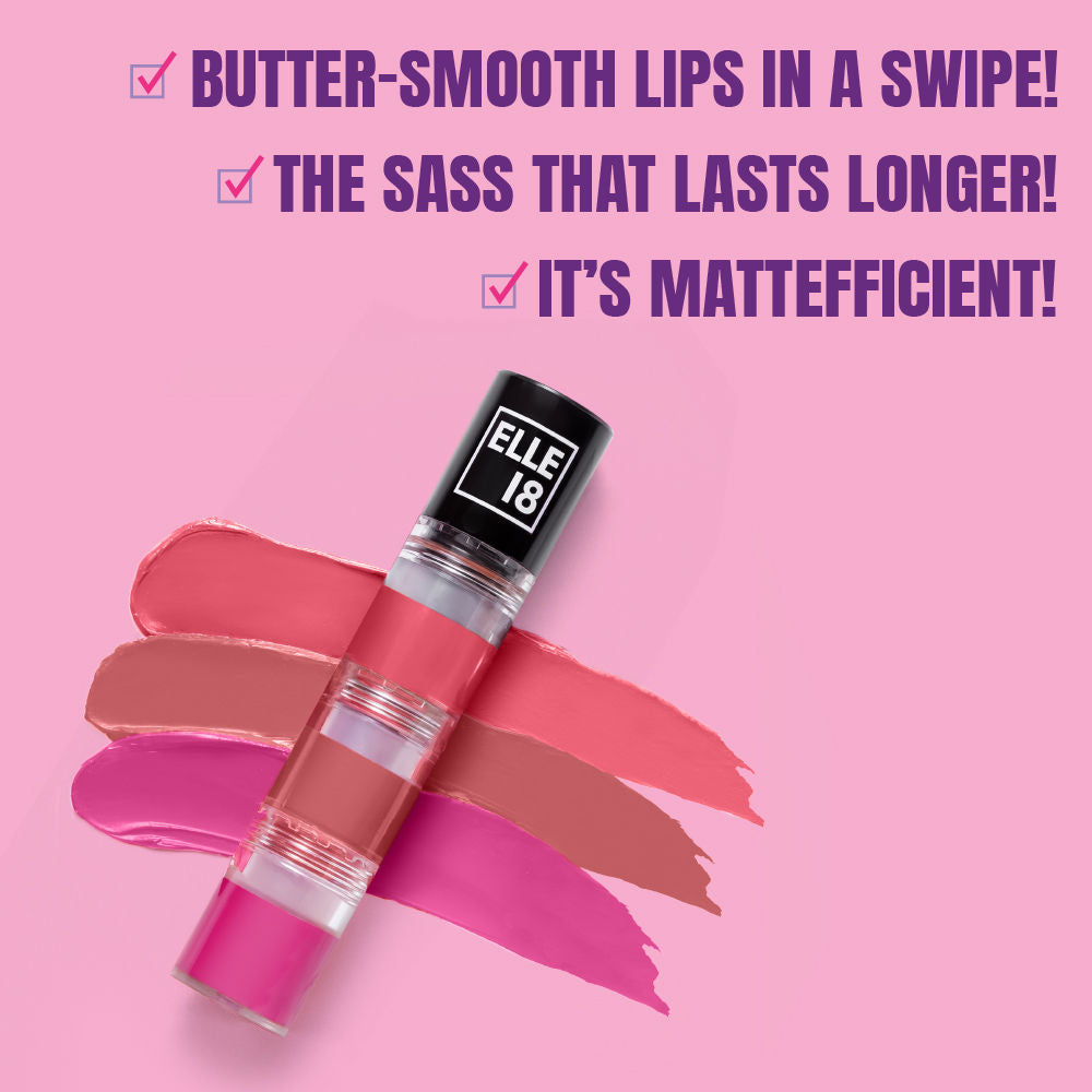 Elle 18 Lit Lip Stack 3 in 1 Liquid Lipstick, Matte Finish - Getaway, 4.5ml Buy at Indicrest Image 6