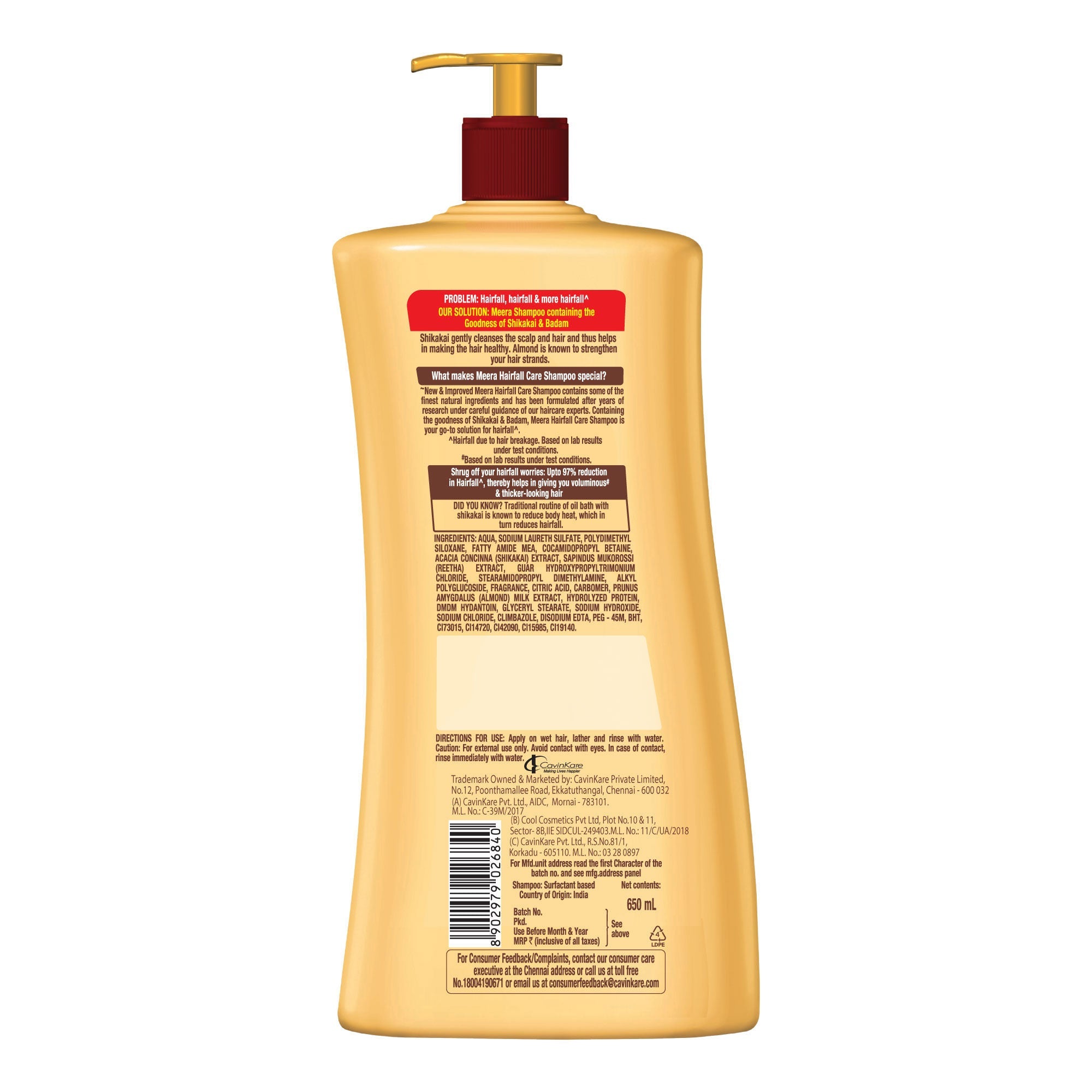 Meera Hairfall Care Shampoo, With Goodness Of Badam and Shikakai, 650ml Buy at Indicrest Image 8