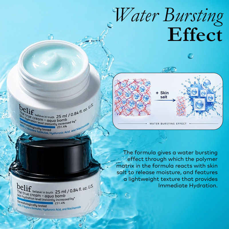 belif Aqua Bomb Gel Moisturizer Vegan Korean Hydrating Face Cream With Niacinamide & Hyaluronic Acid, 25ml