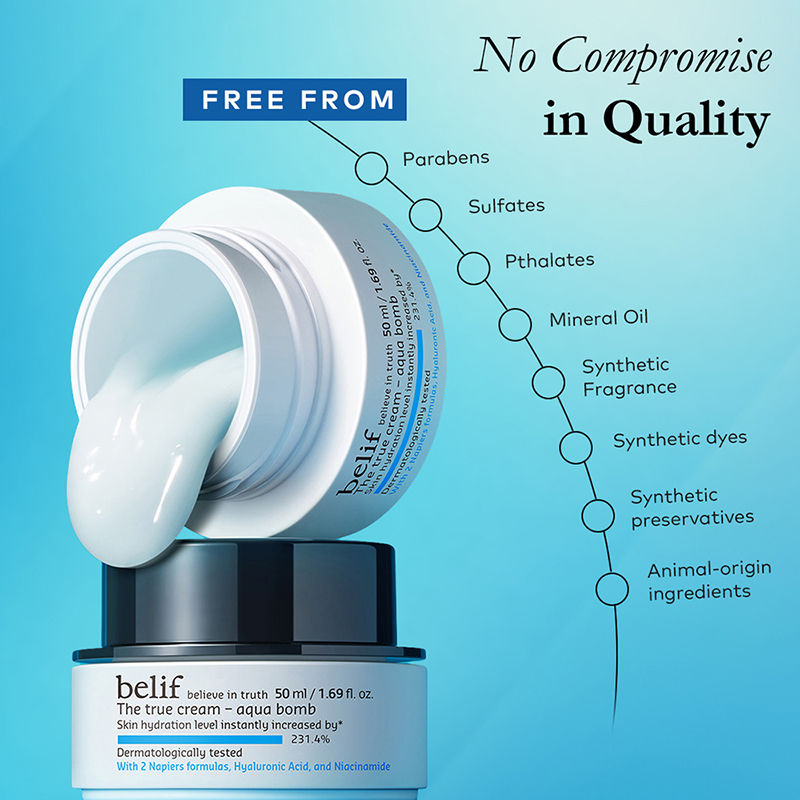 belif The True Cream Aqua Bomb, Dermat Tested Moisturizer, Increases Skin Hydration By 70%, 50ml