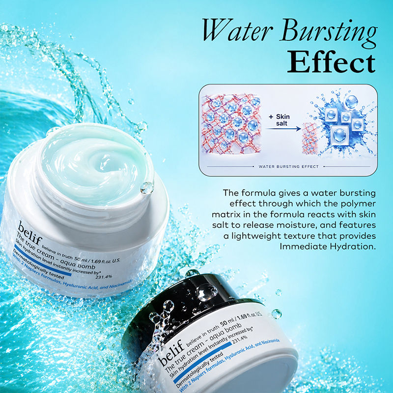 belif The True Cream Aqua Bomb, Dermat Tested Moisturizer, Increases Skin Hydration By 70%, 50ml