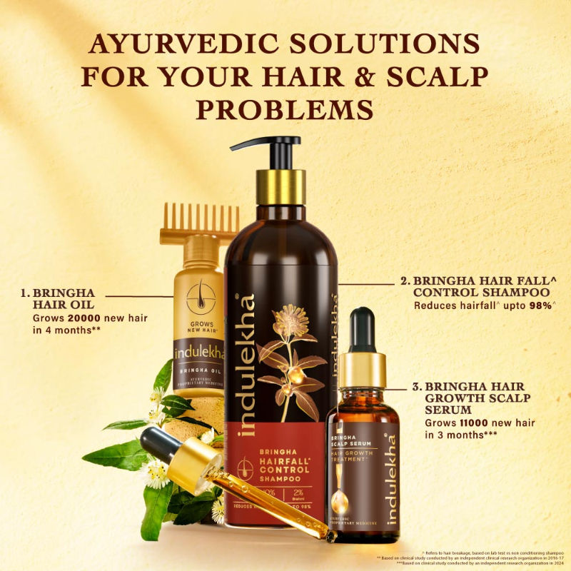 Indulekha Bringha Shampoo for Hair Fall Control with Amla Shikakai for Men & Women, 340ml Buy at Indicrest Image 7