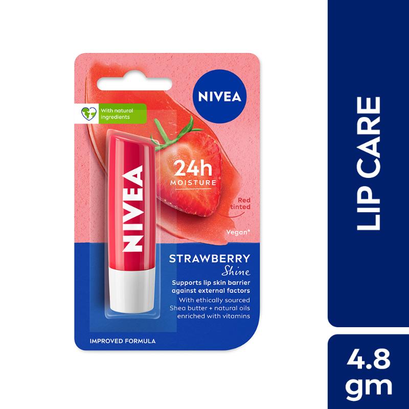 Nivea Tinted Lip Balm with Natural oils & 24H melt-in moisture- Fruity Strawberry Shine, 4.8g Buy at Indicrest