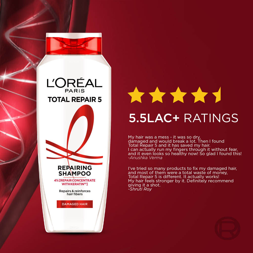 L'Oréal Paris Total Repair 5 Shampoo - Restores Damaged Hair Powered by Keratin XS Technology, 340ml Buy at Indicrest Image 7