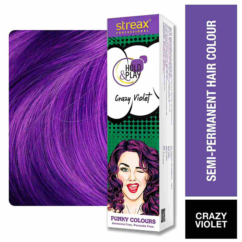 Streax Professional Hold & Play Funky Colour, Ammonia Free, Semi-Permanent Hair Colour, Crazy Violet, 100g Buy at Indicrest