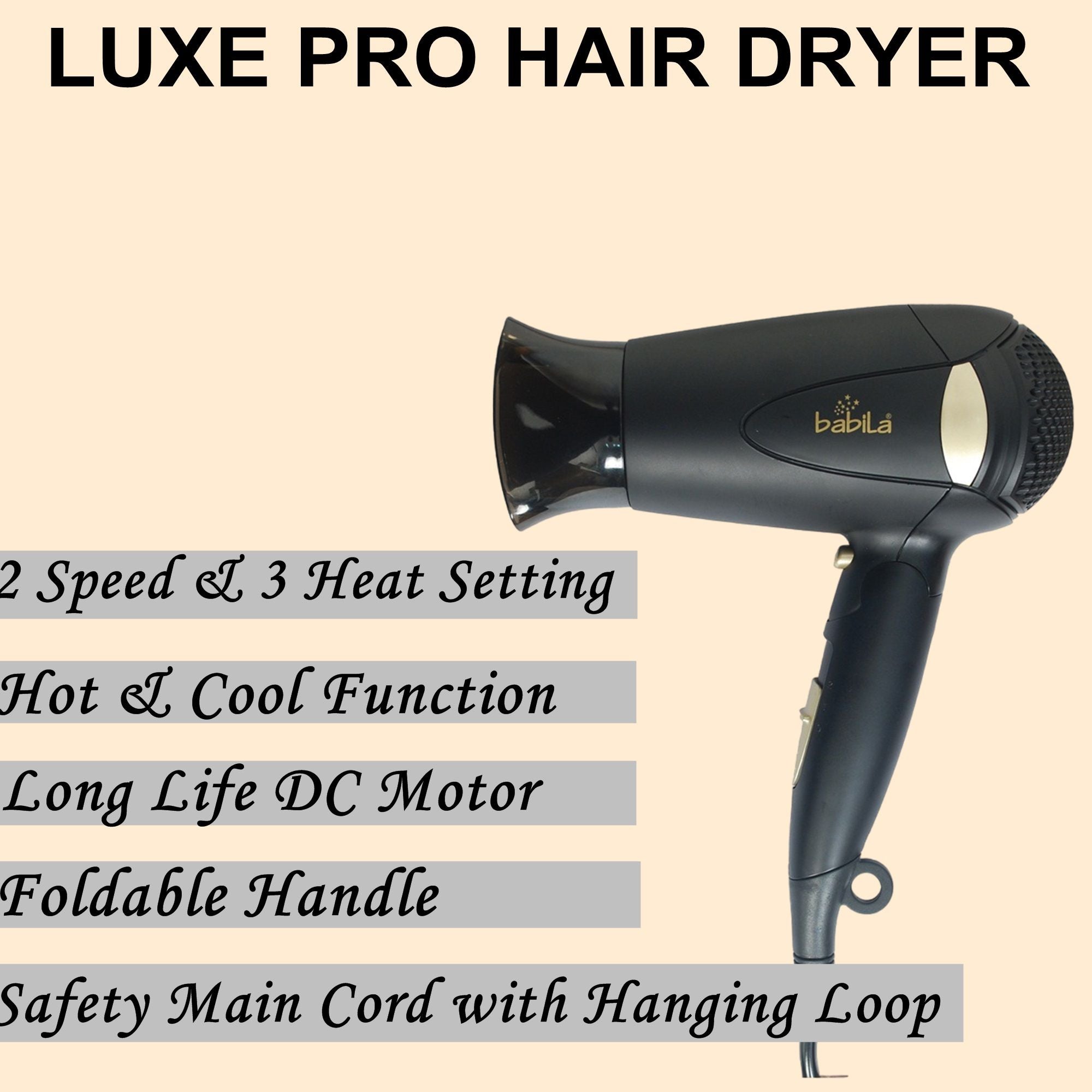 Babila Luxe Pro Hair Dryer 1000 W-BHD-E17, 210g Buy at Indicrest Image 4