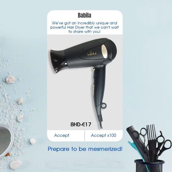 Babila Luxe Pro Hair Dryer 1000 W-BHD-E17, 210g Buy at Indicrest Image 6