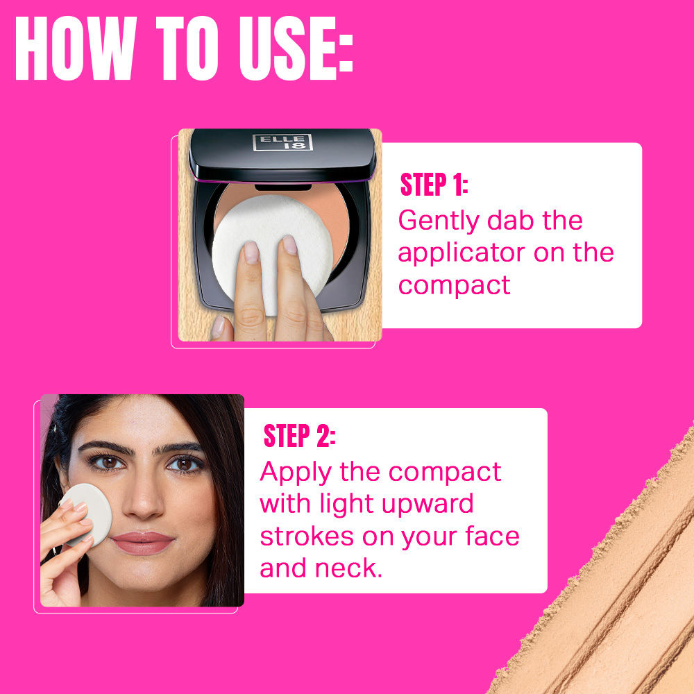 Elle 18 Lasting Glow Compact For 9Hr Oil-free Makeup, With Vitamin E & C - 1 Pearl, 9g Buy at Indicrest Image 6