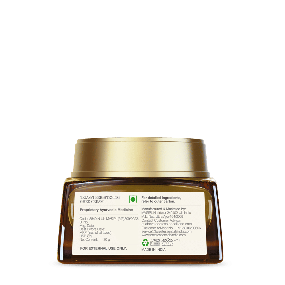 Forest Essentials Tejasvi Brightening Ghee Cream - Ayurvedic Cream for Facial Massage, 30g