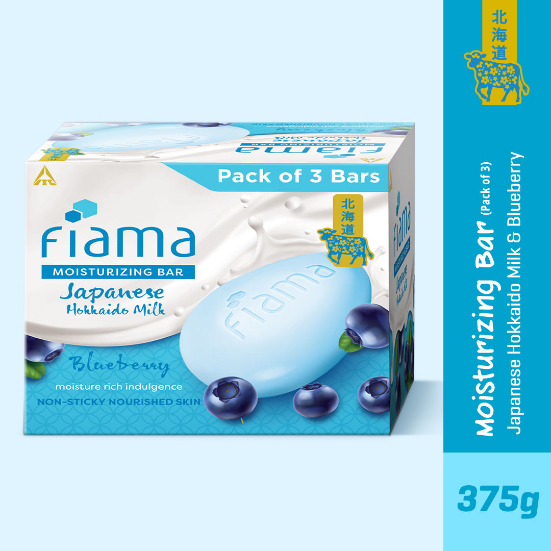 Fiama Japanese Hokkaido Milk & Blueberry Moisturizing Soap Bars (Pack Of 3), 375g Buy at Indicrest