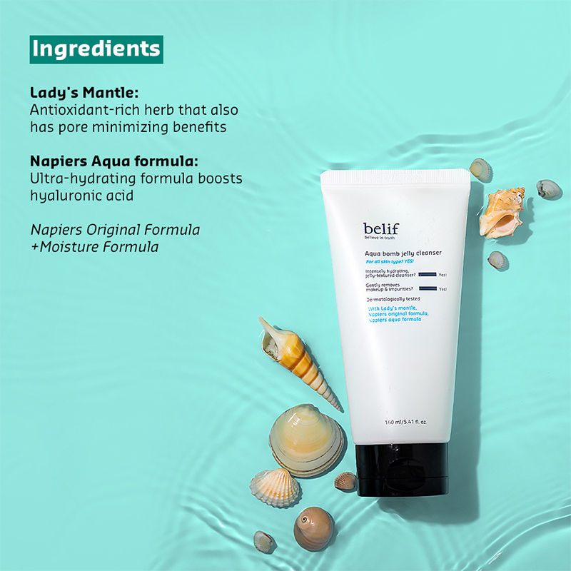 belif Aqua Bomb Jelly Cleanser - Hydrating Vegan Korean Gentle Face Wash & & Makeup Remover, 160ml