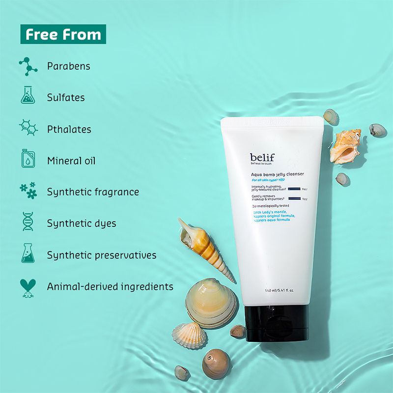 belif Aqua Bomb Jelly Cleanser - Hydrating Vegan Korean Gentle Face Wash & & Makeup Remover, 160ml