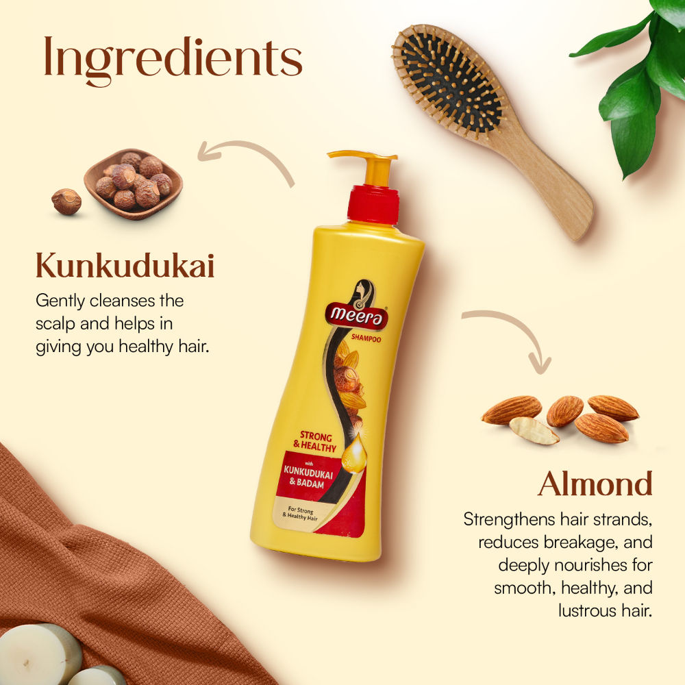 Meera Strong and Healthy Shampoo, With Goodness Of Kunkudukai and Badam, 340ml Buy at Indicrest Image 2