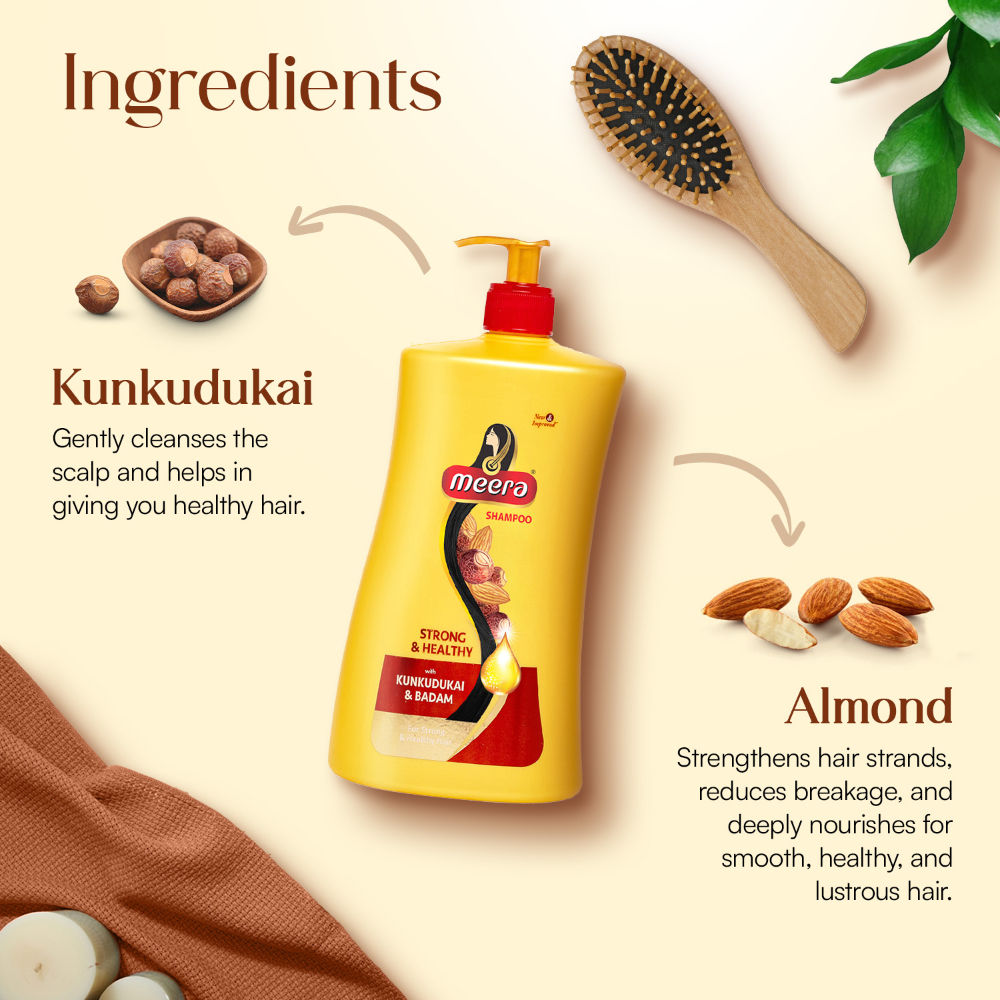 Meera Strong and Healthy Shampoo, With Goodness Of Kunkudukai and Badam, 1 Litre Buy at Indicrest Image 2