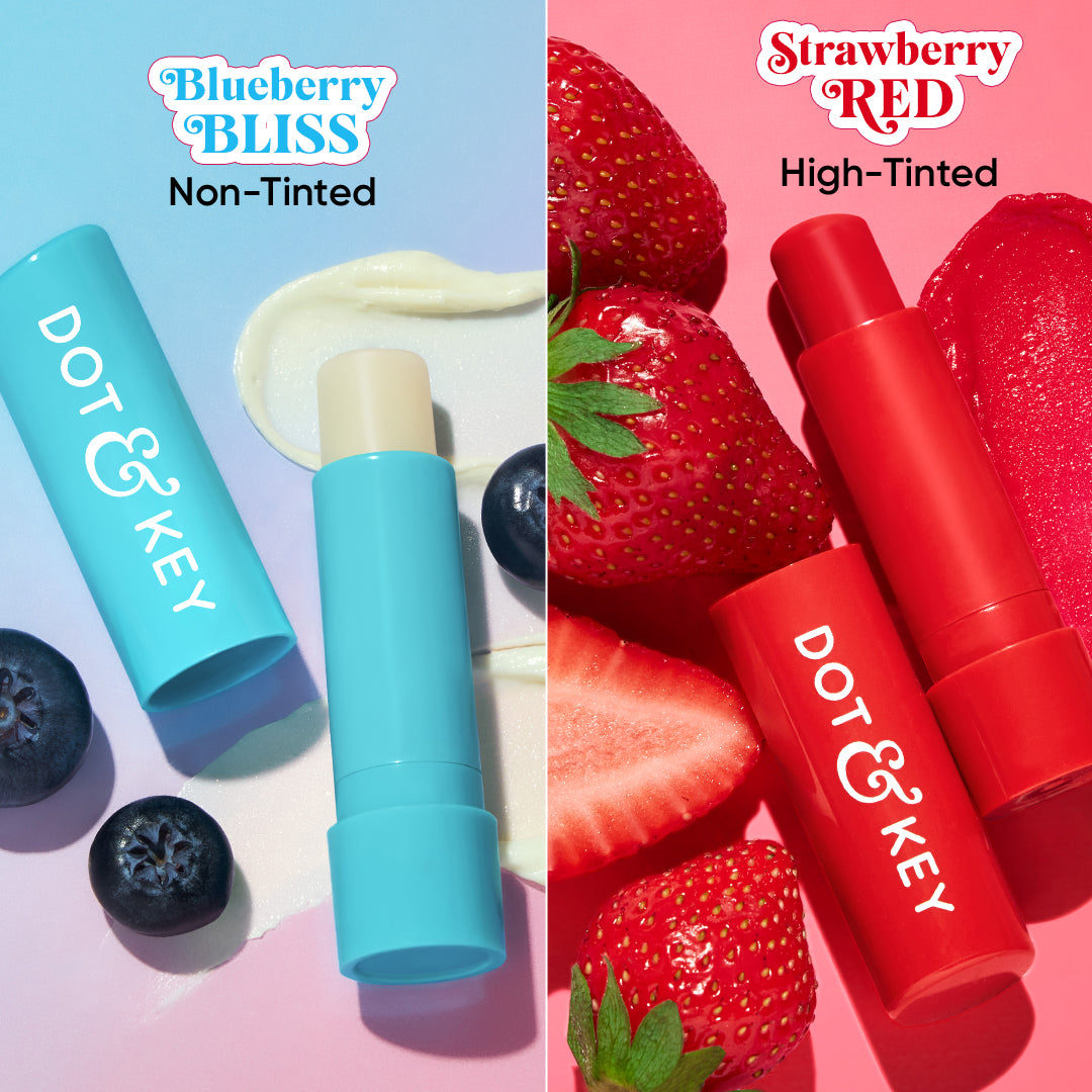 Dot & Key SPF 50+ Barrier Repair Hydrating Lip Balm - Pack of 2, (Blueberry Bliss + Strawberry Red)