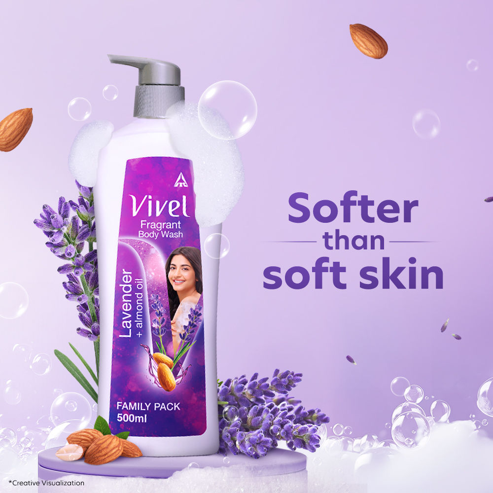 Vivel Moisturizing Fragrant Body Wash Lavender & Almond Oil Pump Bottle Shower Gel, 500ml Buy at Indicrest Image 4