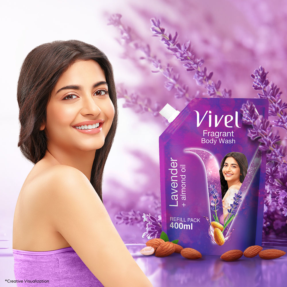Vivel Fragrant Body Wash Lavender & Almond Oil Moisturizing Shower Gel Supersaver Refill Pack, 400ml Buy at Indicrest Image 2