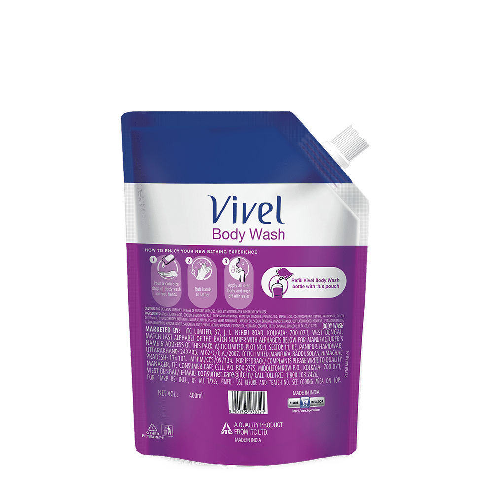 Vivel Fragrant Body Wash Lavender & Almond Oil Moisturizing Shower Gel Supersaver Refill Pack, 400ml Buy at Indicrest Image 5