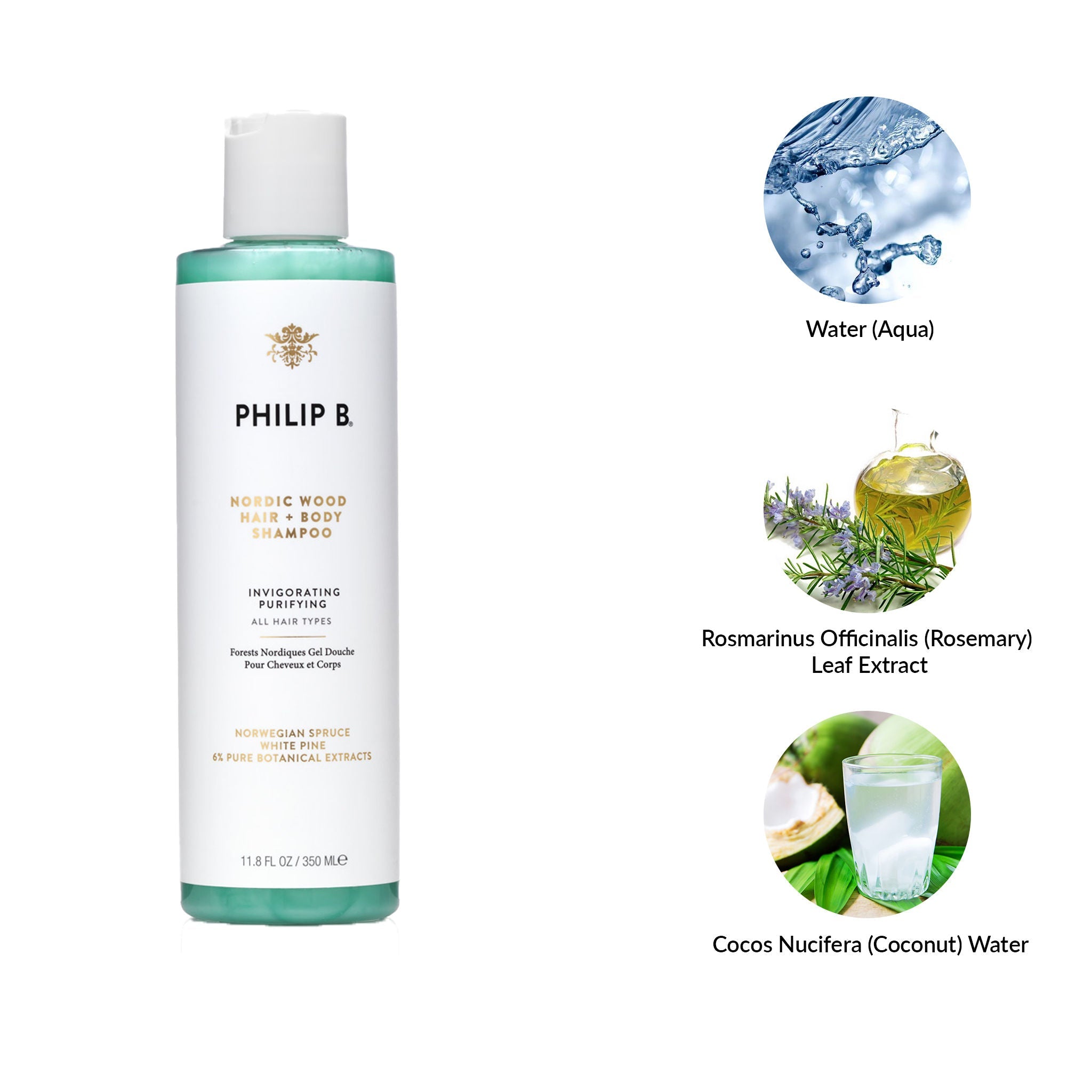 Philip B Nordic Wood Hair + Body Shampoo, 350ml